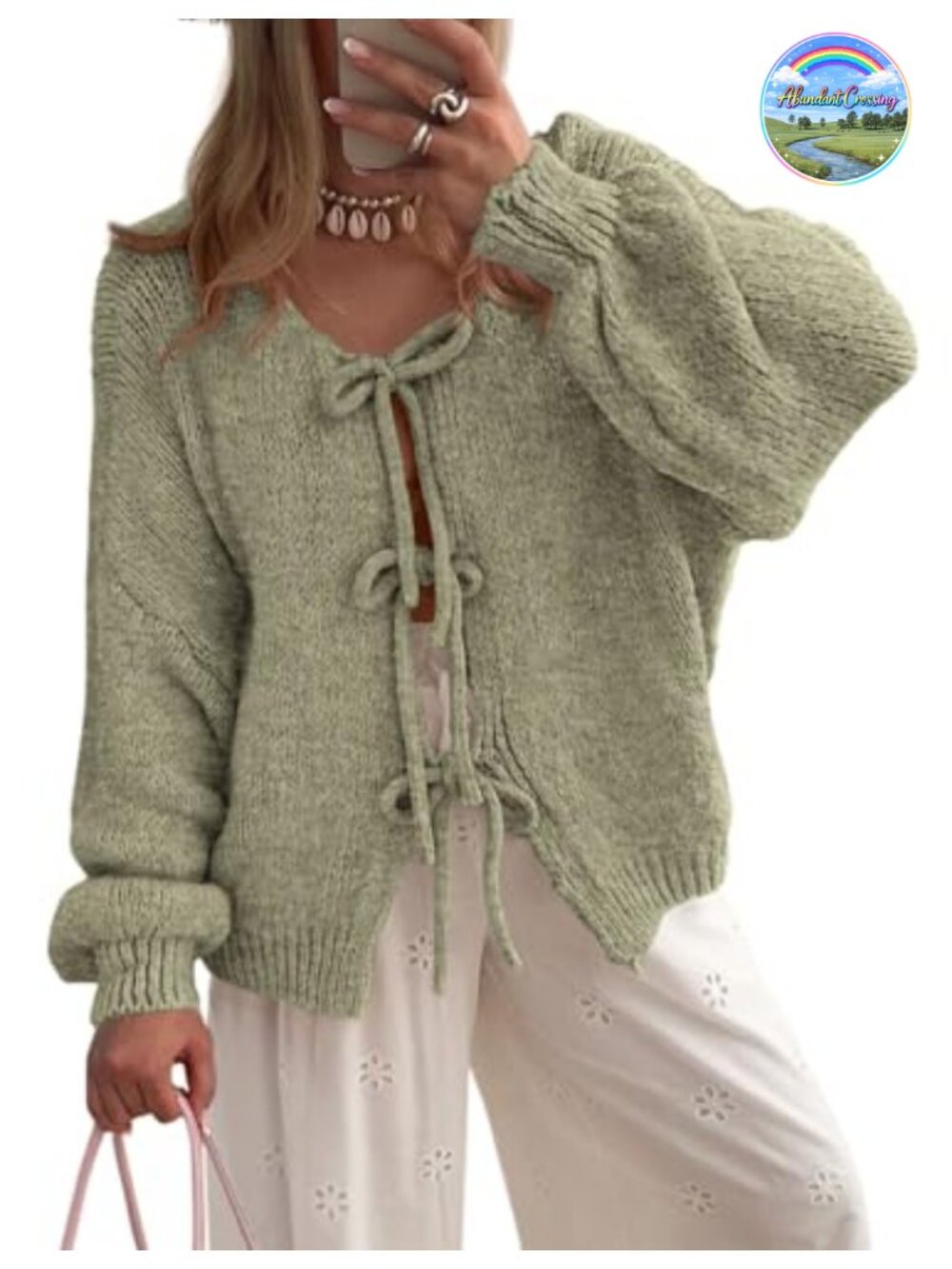 Women's Tie Front Bow Cardigan Sweater Open Front Cable Knit Long Sleeve